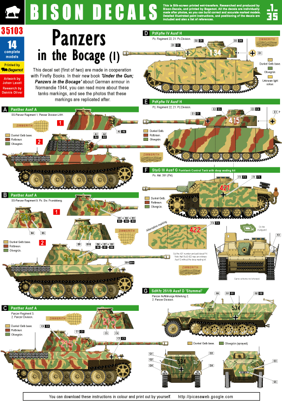 1/35 "Panzers In The Bocage"(1) デカールセット