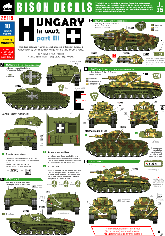 1/35 WWII時のハンガリーAFV デカールセット#3