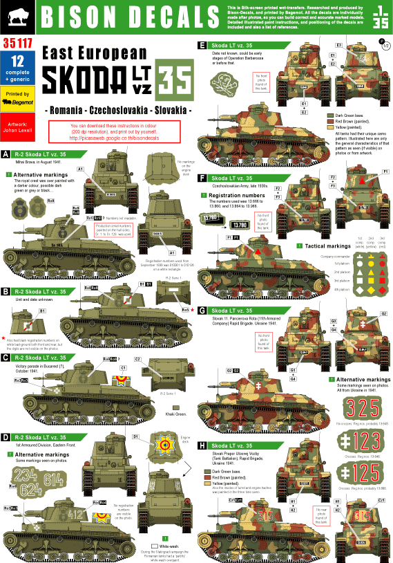 1/35 東欧諸国のスコダ LT vz 35デカールセット(ルーマニア､チェコスロバキア､ スロバキア)