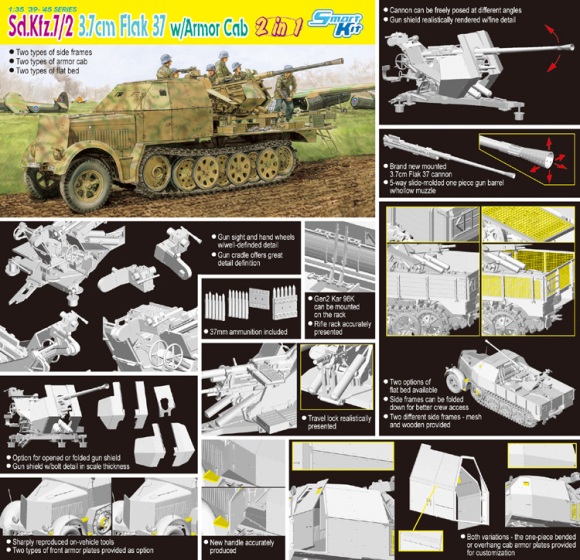 1/35 WW.II ドイツ軍 Sd.Kfz.7/2 8tハーフトラック 3.7cm Flak 37 対空機関砲搭載型
