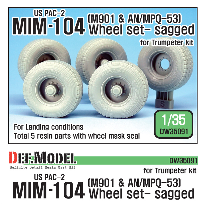 1/35 US M901 & AN/MPQ-53 Trailer Wheel set - Sagged ( for Trumpe