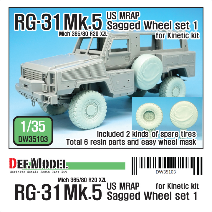 1/35 RG-31 Mk.5 Sagged Wheel set (for Kinetic)