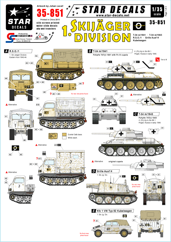 1/35 WWII独 第1スキー猟兵師団 R.S.O.,T-34/76,グリレH型,キューベルワーゲン