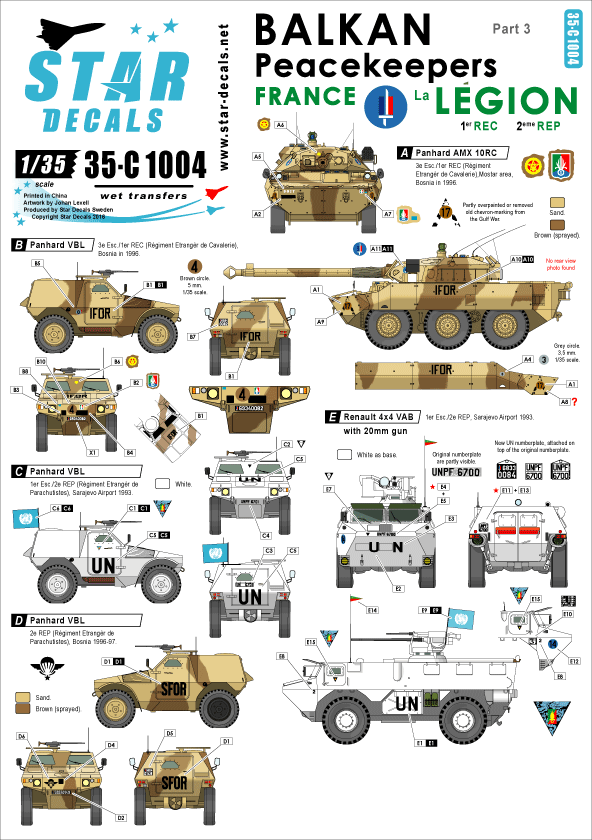 1/35 バルカン半島の平和維持部隊#3.フランス軍 VBL, VAB, AMX-10RC デカールセット