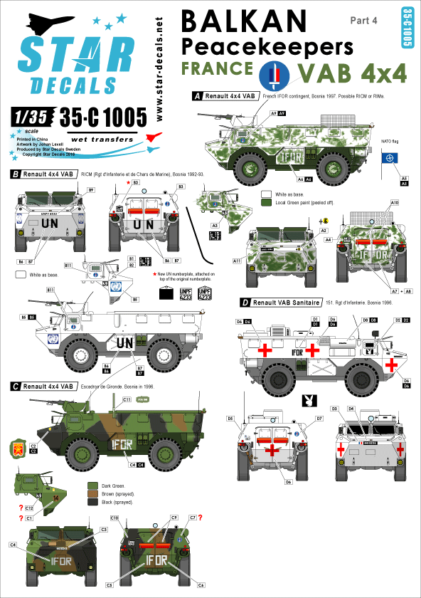 1/35 バルカン半島の平和維持部隊#4.フランス軍 VAB UNPF/IFOR デカールセット