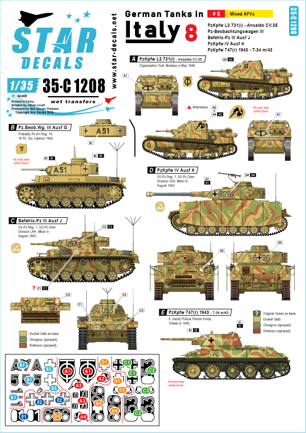 1/35 WWII 独 イタリア戦線のドイツ戦車＃8 III号指揮戦車G型 III号指揮戦車J型 IV号戦車H型 L3豆戦車 T - ウインドウを閉じる