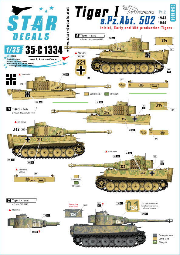 1/35 WWII 独 ドイツ国防軍タイガーI 第502重戦車大隊＃2 タイガー極初期/初期/中期型 1943〜44