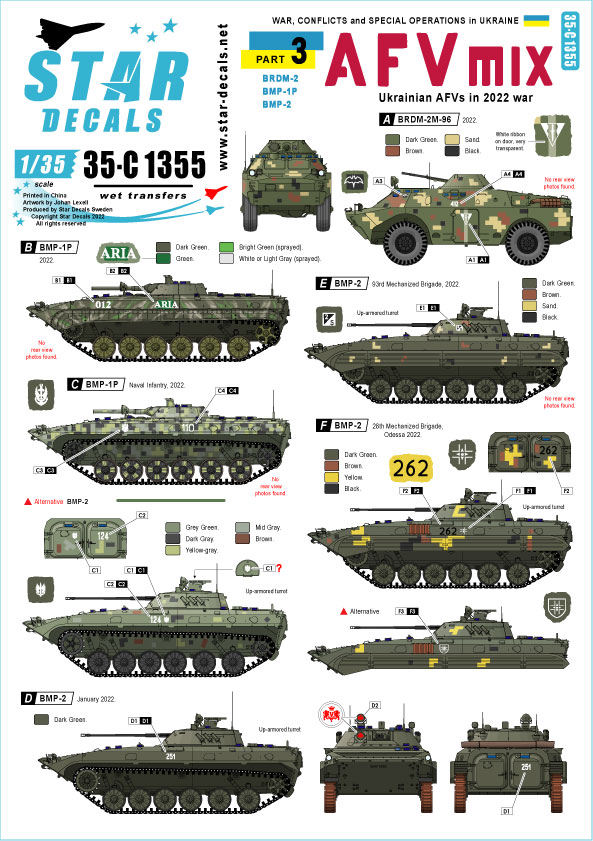 1/35 現用 ウクライナの戦争＃3 ウクライナ軍の装甲戦闘車輌 BRDM-2 BMP-1P BMP-2(2022年) - ウインドウを閉じる