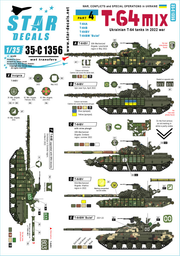 1/35 現用 ウクライナの戦争＃4 ウクライナ軍のT-64戦車 T-64A T-64B T-64BV T-64BM"ブラート" - ウインドウを閉じる