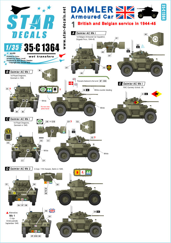 1/35 WWII イギリス軍 ダイムラー装甲車＃1 イギリス軍 自由ベルギー軍(1944-1945年)