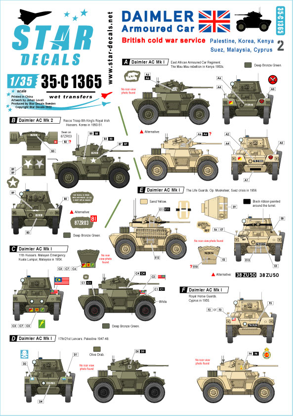 1/35 WWII イギリス軍 ダイムラー装甲車＃2 戦後冷戦期の海外派遣イギリス軍 パレスチナ 韓国 ケニア スエズ マレーシ