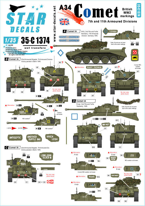 1/35 WWII イギリス A34コメット 第7機甲師団/第11機甲師団
