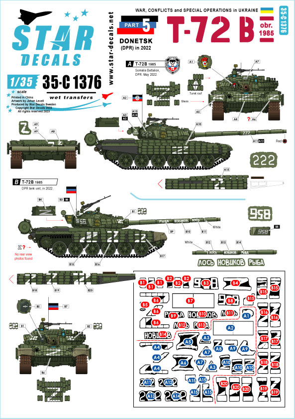 1/35 現用 ウクライナの戦争＃5 ドネツク共和国のT-72B(Mod.1985)戦車(2022年)
