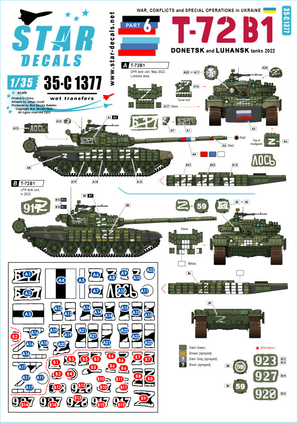 1/35 現用 ウクライナの戦争＃6 ドネツク共和国/ルガンスク共和国のT-72B1戦車(2022年) - ウインドウを閉じる