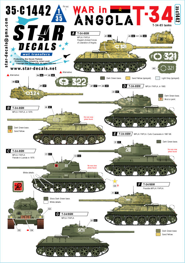 1/35 現用 アンゴラ内戦＃1 MPLA/FAPLAのT-34-85戦車 1970-80年代