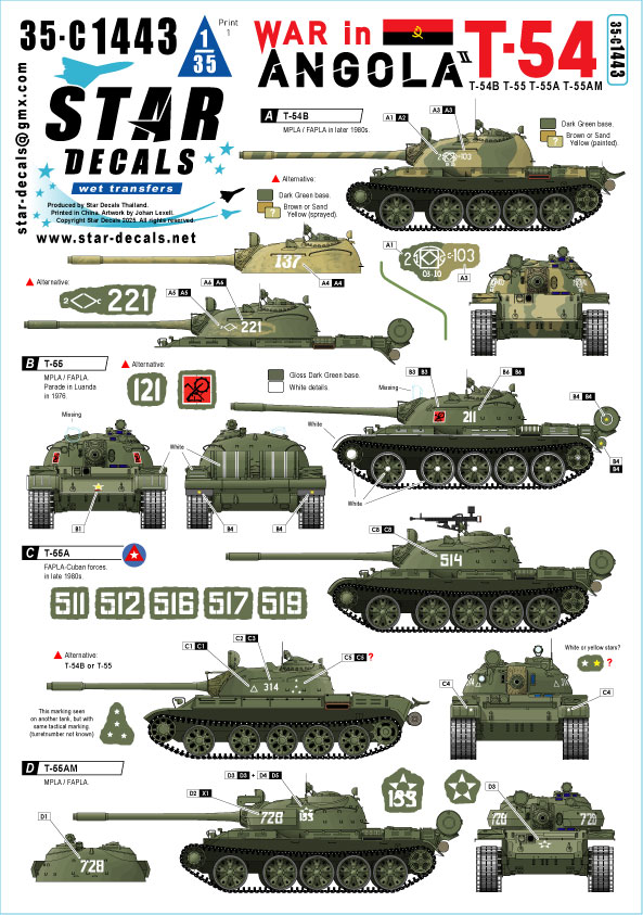 1/35 現用 アンゴラ内戦＃2 MPLA/FAPLAのT-54B/T-55/T-55A/T-55AM戦車 1970-80年代