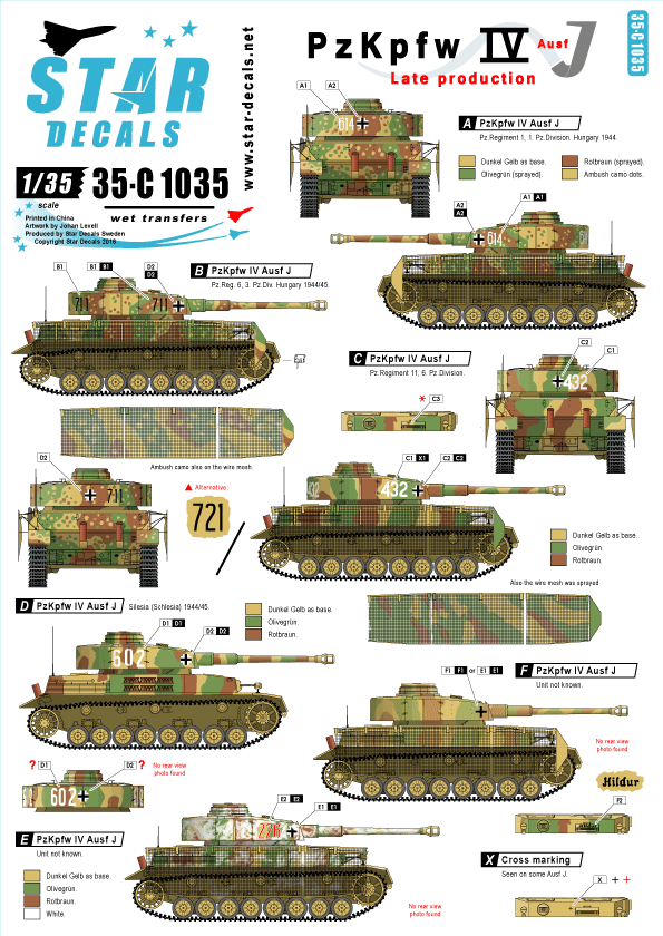 1/35 WWII独 IV号戦車J型 後期生産型 デカールセット