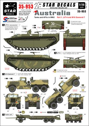 1/35 オーストラリア軍車両デカール#1. LVT-4 & M19 ダイアモンドT - ウインドウを閉じる