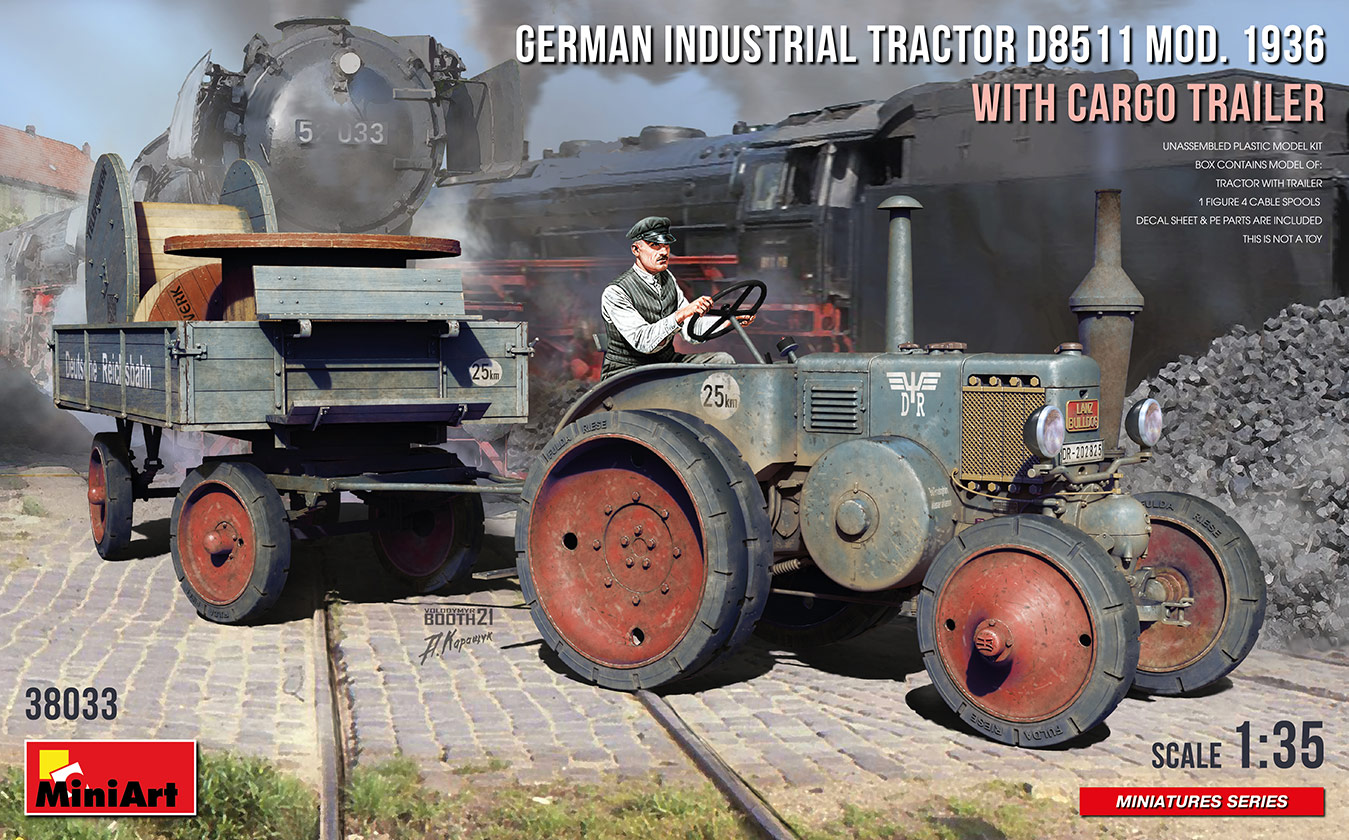 1/35 ドイツ産業用トラクター D8511 1936型 と貨物トレーラー フィギュア1体付