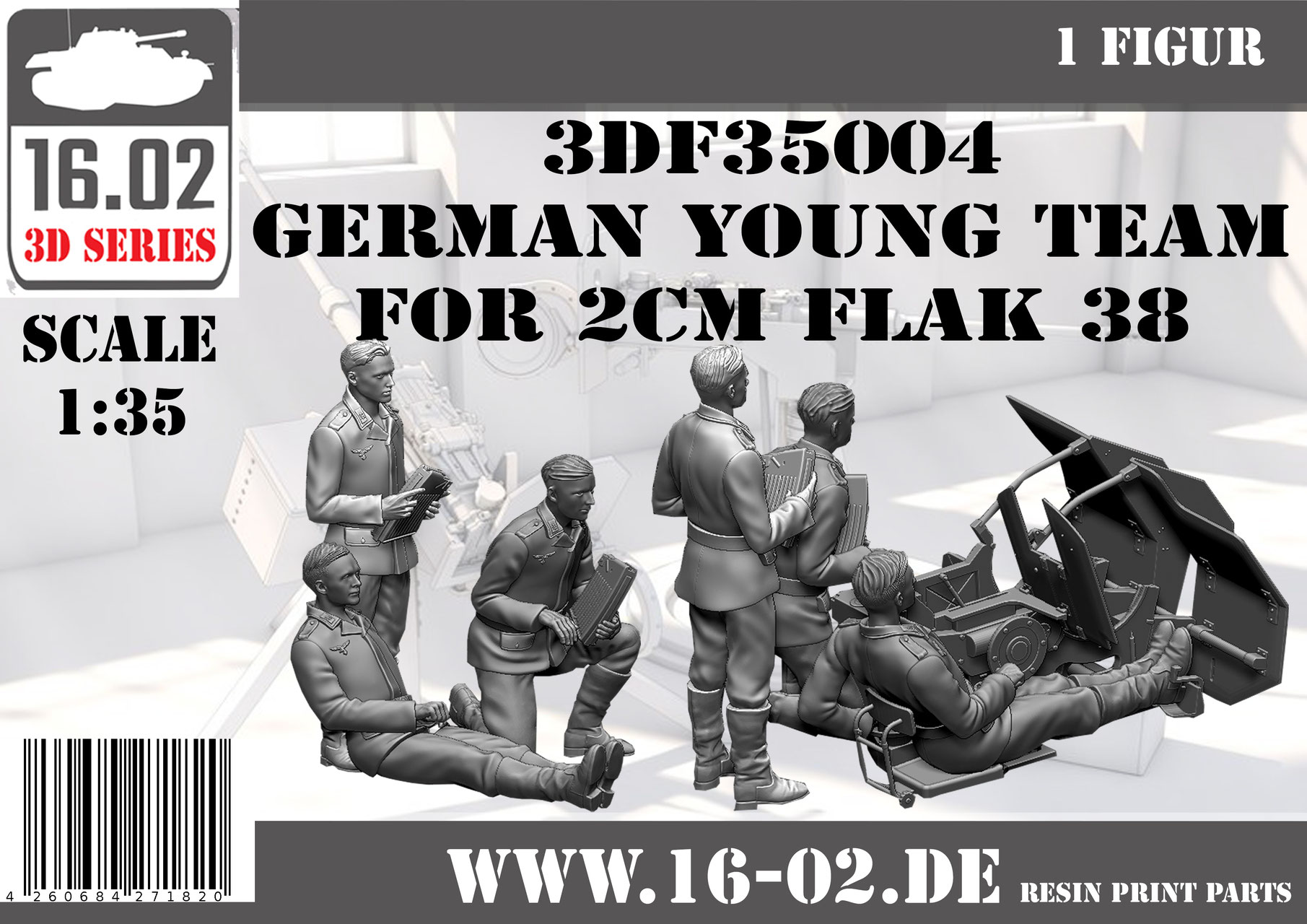 1/35 2cm FLAK 38 を操作する若いドイツ兵チーム (3体入り)