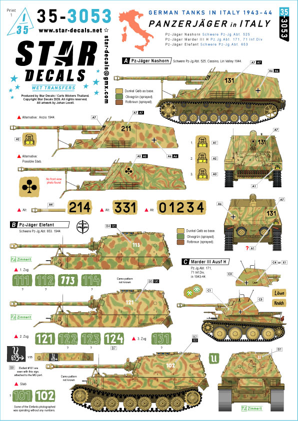 1/35 WWII ドイツ イタリア戦線の駆逐戦車 ナースホルン/マーダーIII H/エレファント 第525重戦車駆逐大隊/第6