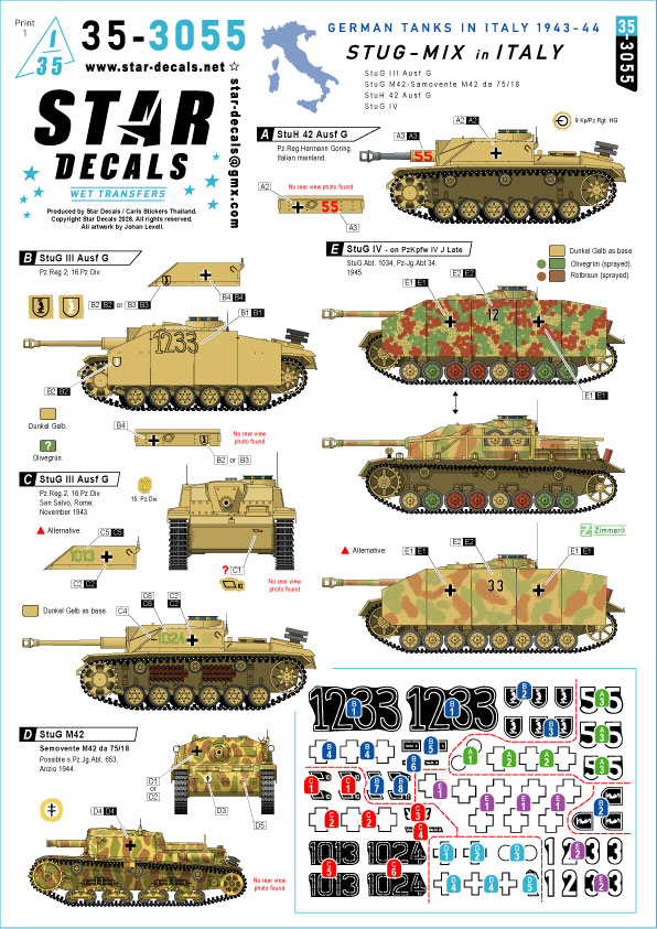 1/35 WWII ドイツ イタリア戦線の突撃砲 III号突撃砲G型/セモベンテM42/10.5cm突撃榴弾砲42 G型/IV号