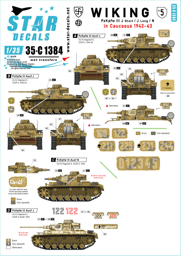 1/35 WWII ドイツ ヴィーキング師団＃5 III号戦車J型(短砲身)/J型(長砲身)/N型 コーカサス1942-43年