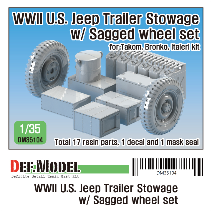 1/35 WWII U.S. Willys Trailer Stowage w/ Sagged wheel set