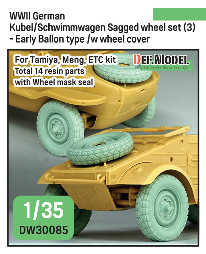 1/35 WWII Kubel/Schwimmwagen Sagged wheel set (3) - Early Ballon