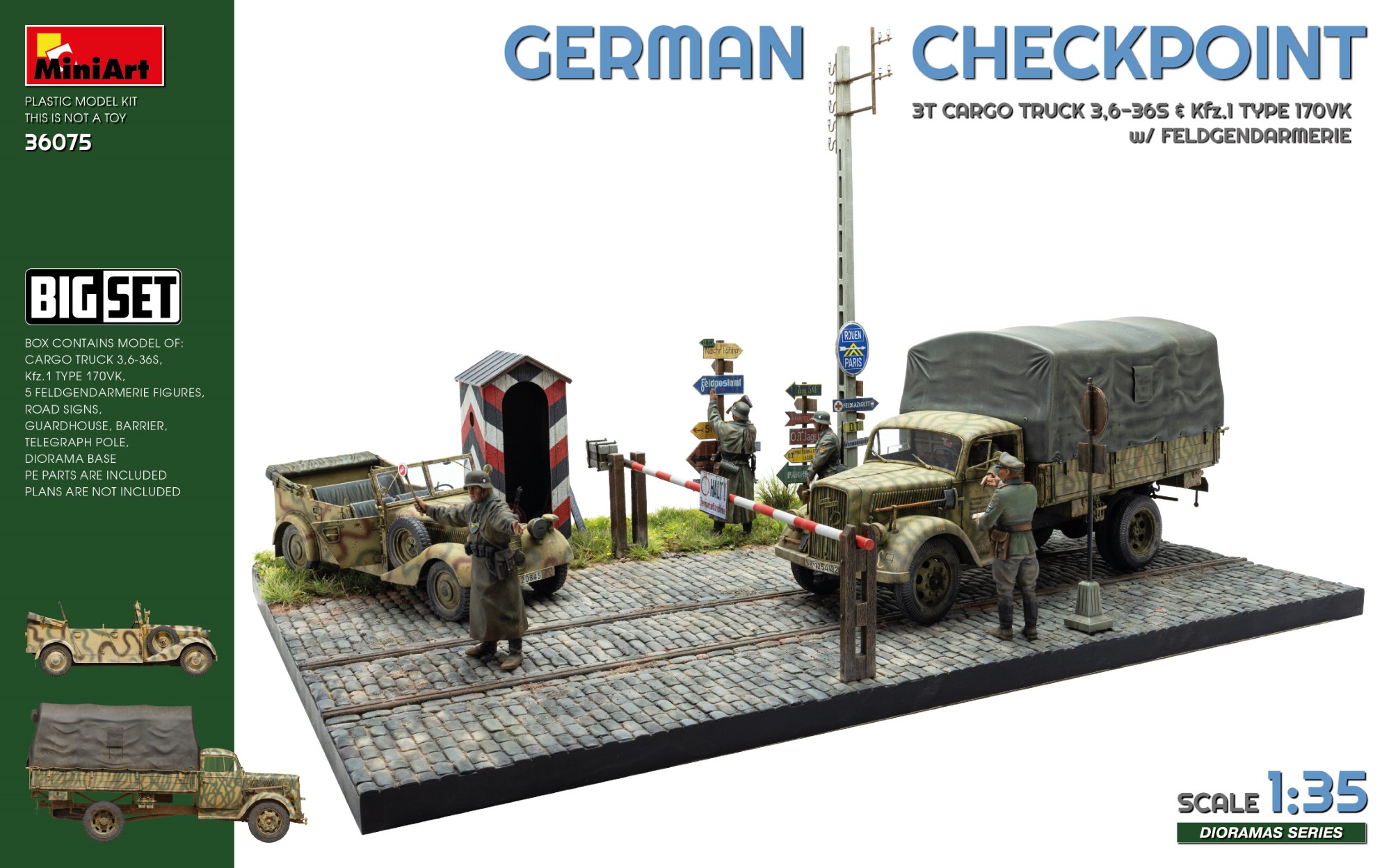 予約する　　1/35 ドイツ軍検問所 3t 貨物トラック 3.6-36S ＆ Kfz.1 タイプ 170VK w/野戦憲兵隊
