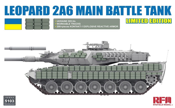 予約する　　1/35 レオパルト 2A6 主力戦車 w/ウクライナ軍デカール、 コンタークト1ERA、可動式履帯