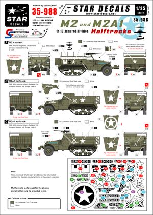 1/35 WWII 米 第12機甲師団の M2/M2A1ハーフトラック デカールセット - ウインドウを閉じる